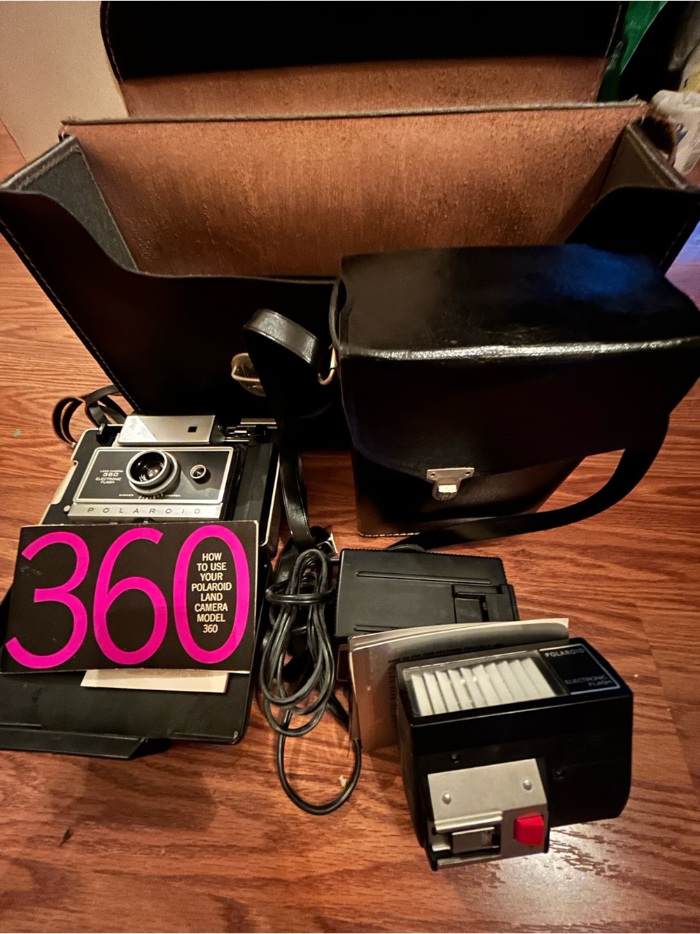 Polaroid Black Land Camera with Matching Black Case and Flash
